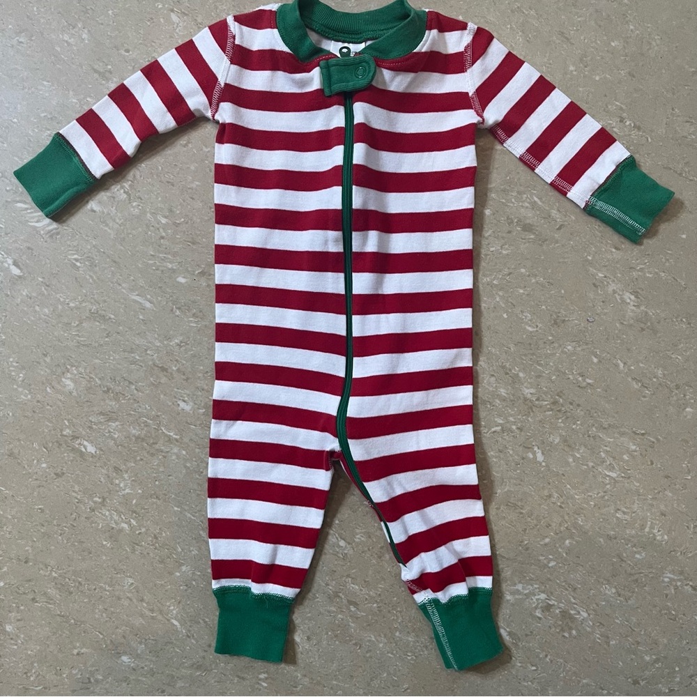 Hanna Andersson Baby 6-9 months Pajamas Sleeper Suit Zippy Christmas Red Stripes
